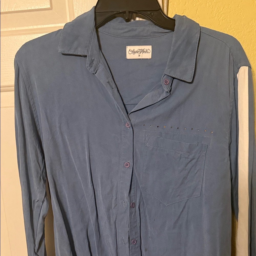 Lauren Moshi Blue Button-Up Blouse